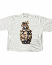 White Portrait Grenade T Shirt with floral collage graphic