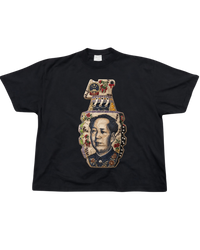 Black Portrait Grenade T Shirt with floral collage graphic